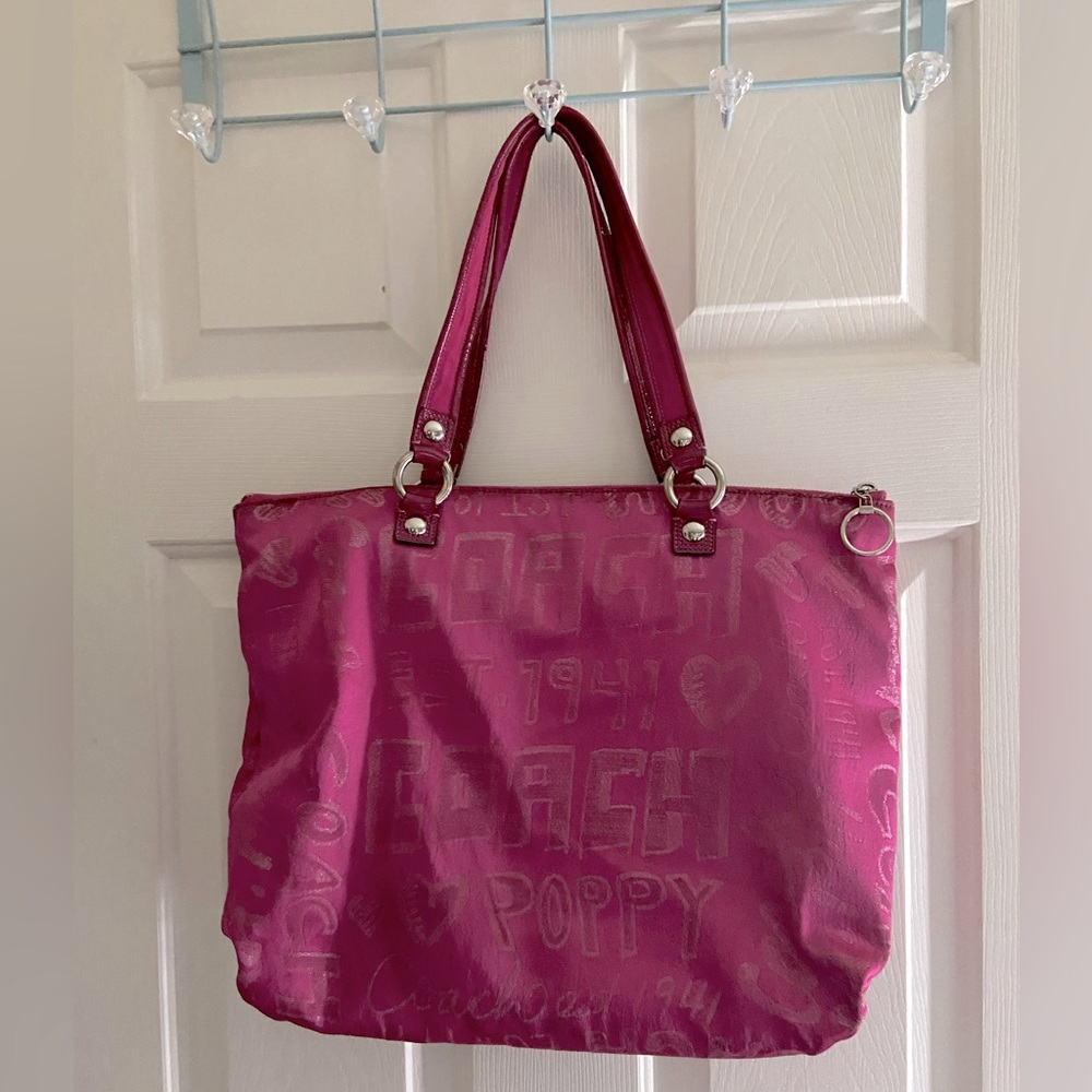 Coach Poppy bright pink handbag purse tote bag size medium large neon color pink - Picture 10 of 16